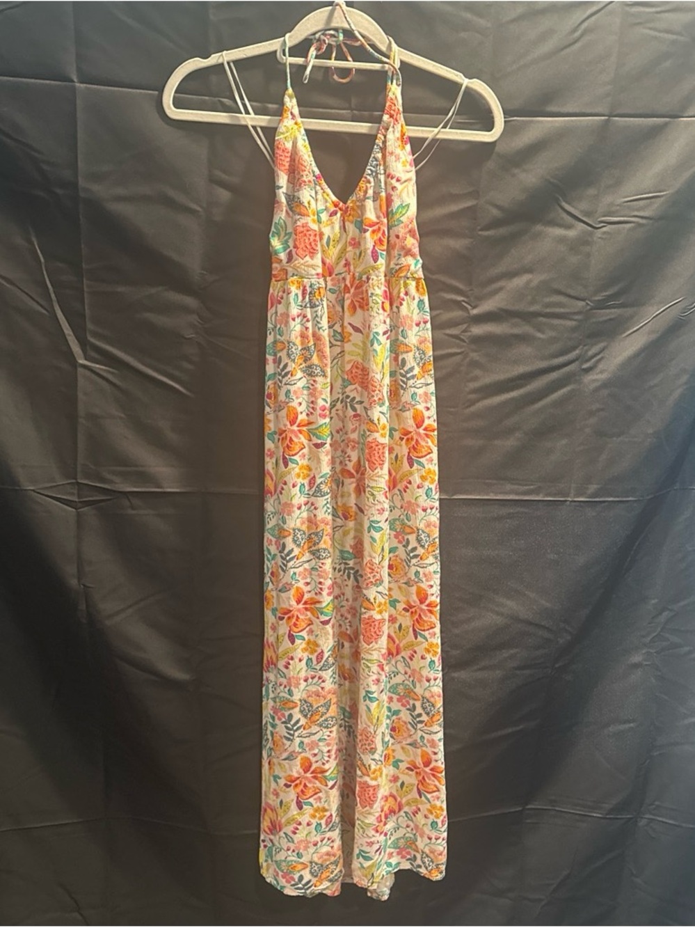 Old Navy Cream Floral Halter Dress with Coral, Teal and Yellow Prints